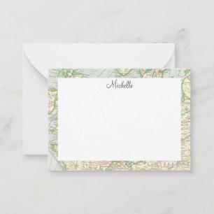 Vintage Map Script Personalized Card
