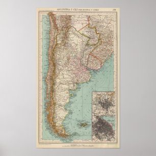Vintage Map South America Argentina Poster