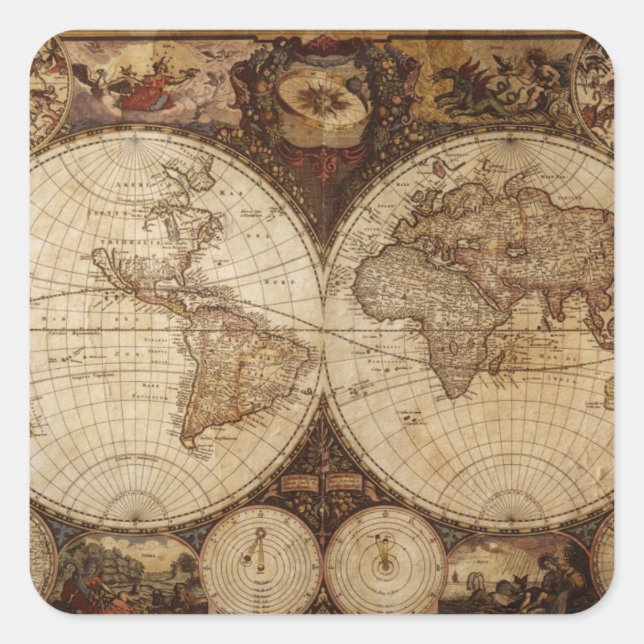 Vintage Map Square Sticker (Front)