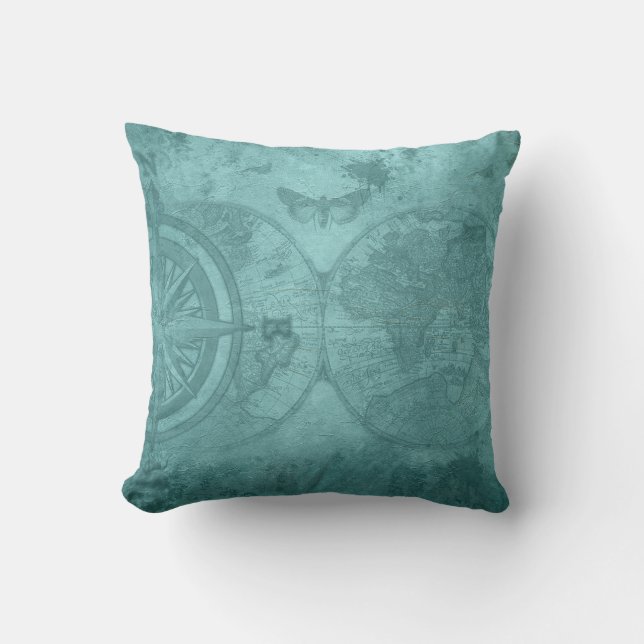 Vintage Map Throw Pillow 16" x 16" (Front)