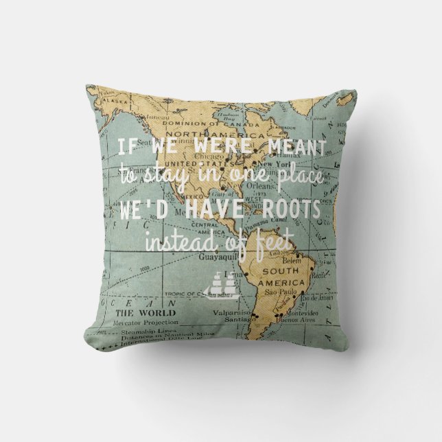 Vintage Map Travel Quotes Throw Pillow (Front)