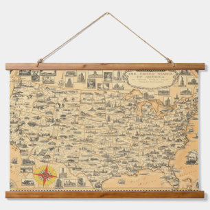 Vintage Map United States of America USA US Wall Hanging Tapestry