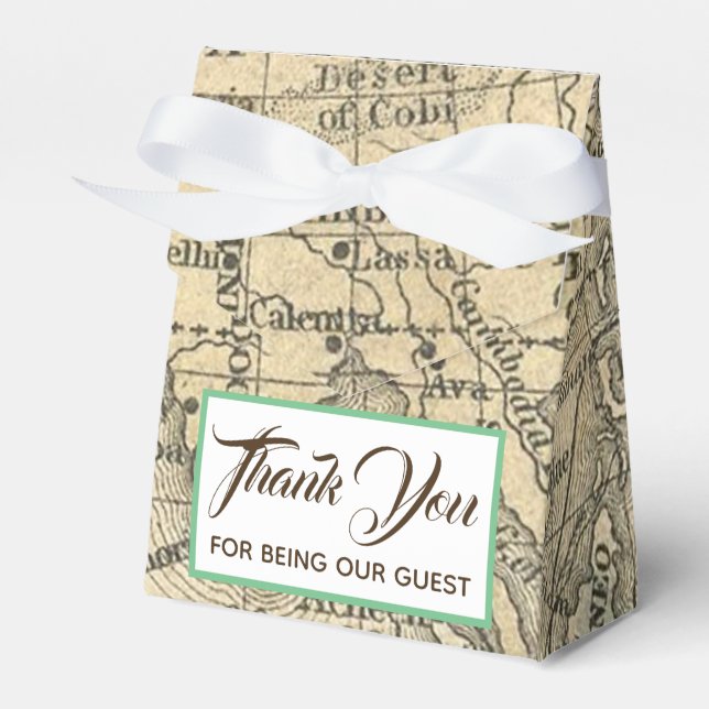Vintage Map Wedding Favour Box (Front Side)