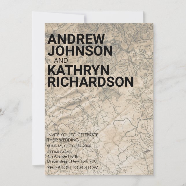 Vintage Map Wedding Invitation (Front)