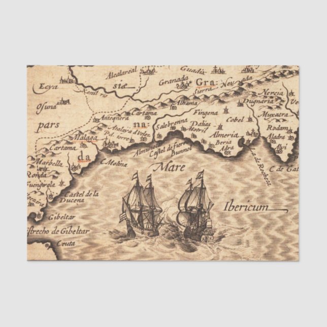 Vintage Map With Ships Tissue Paper (Front)
