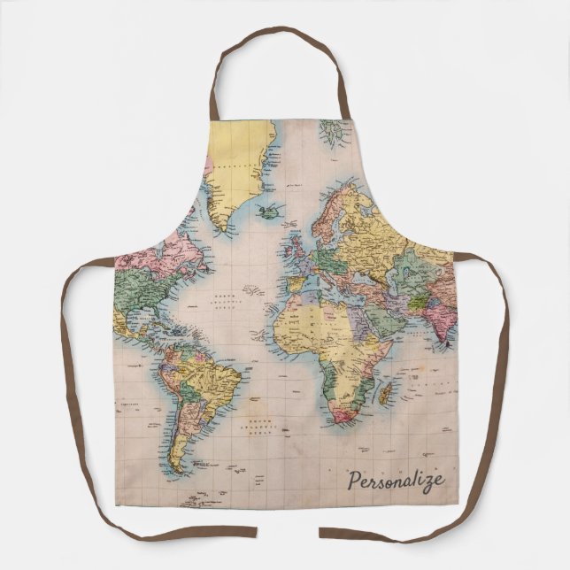 Vintage Map World Atlas Personalized Apron (Front)