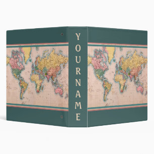 Vintage Map World Atlas Travel Lover's 3 Ring Bind Binder