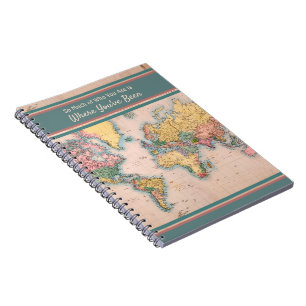 Vintage Map World Atlas Travel Lover's Notebook