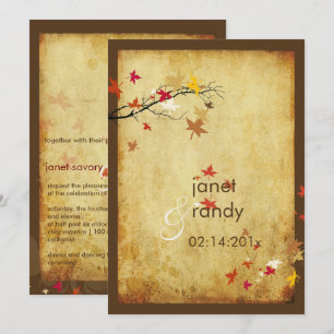 VINTAGE MAPLE LEAVES FALL WEDDING INVITATIONS
