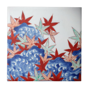 Vintage Maple Leaves in Waves Tile