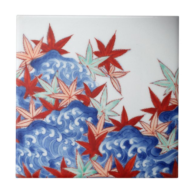 Vintage Maple Leaves in Waves  Tile (Front)