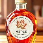 Vintage maple syrup label with leaf<br><div class="desc">Editable homemade maple syrup canning label featuring a vintage style maple leaf illustration. Make your own canning labels for your favourite homemade recipes. Perfect for preserves,  homemade gifts or as kitchen pantry organiser.

Please check the matching collection for COORDINATING ITEMS.
Original artworks by PUPSIKU STUDIO. 100% unique products.</div>
