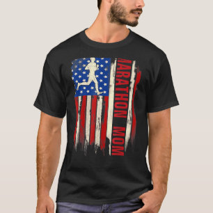Vintage Marathon Mom American Usa Flag Runrunning T-Shirt