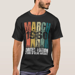 Vintage March 1960 Bday Gifts 61 Years Old 61St Bi T-Shirt