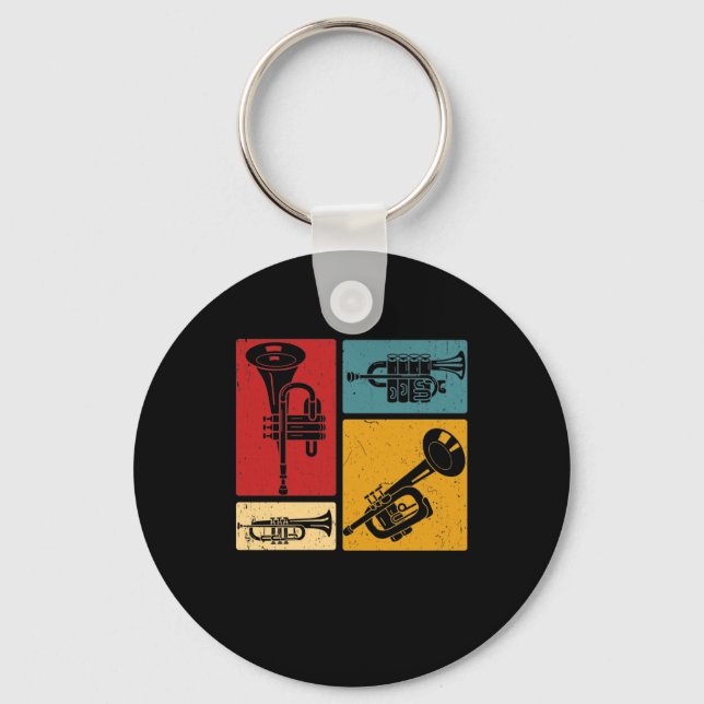Vintage Marching Band Trumpet Player Retro Design Keychain (Front)
