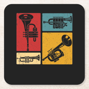 Vintage Marching Band Trumpet Player Retro Design Square Paper Coaster