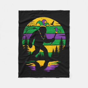 Vintage Mardi Gras Bigfoot Sasquatch Funny Boy Men Fleece Blanket