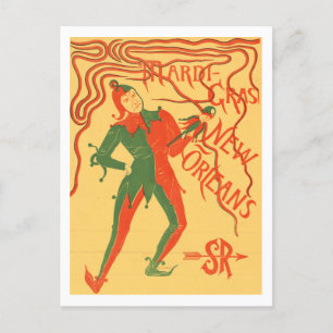 Vintage Mardi Gras jester colour illustration Postcard