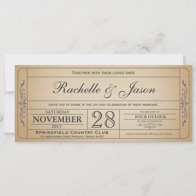 Vintage Mariage Billet Invitation (Devant)