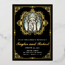 Vintage Mariage Foil Invitation Art Nouveau