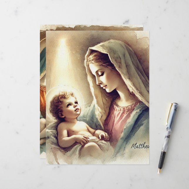 Vintage Marie & Bébé Jésus Nativité Papier papier (Devant/Arrière en situation)