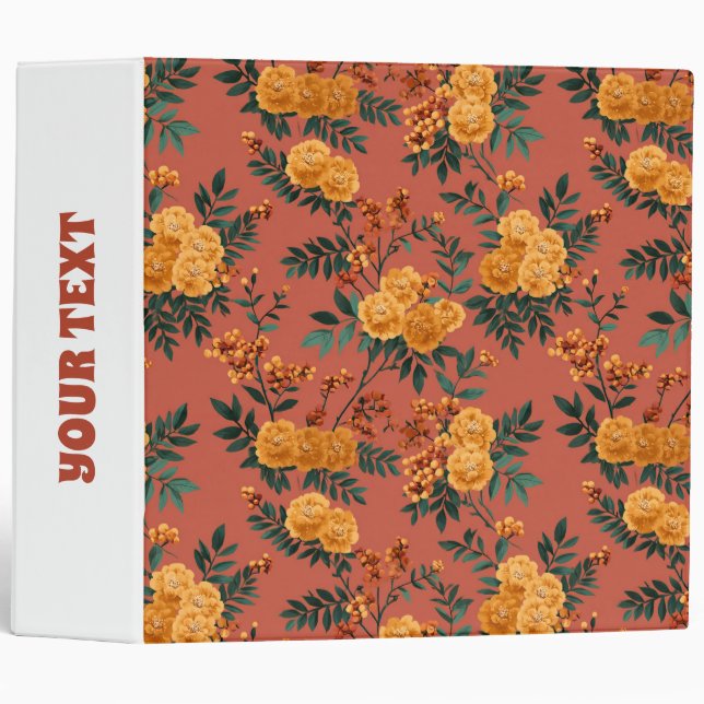 Vintage Marigold Calendula Floral Pattern Binder (Front/Spine)