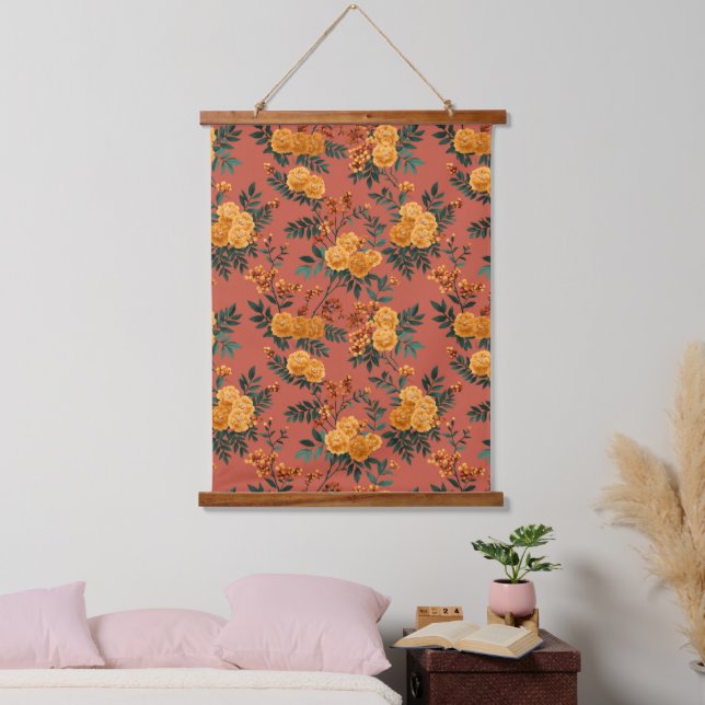 Vintage Marigold Calendula Floral Pattern Hanging Tapestry (Bedroom)