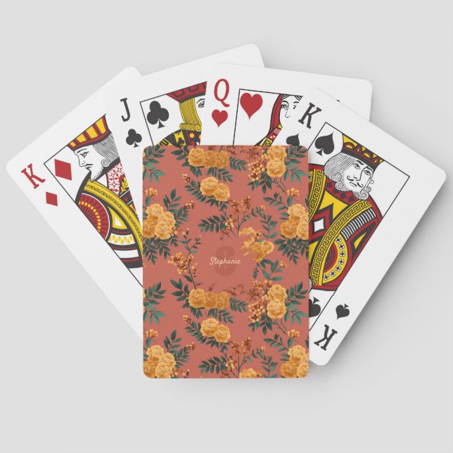 Vintage Marigold Calendula Floral Pattern Playing Cards (Back)