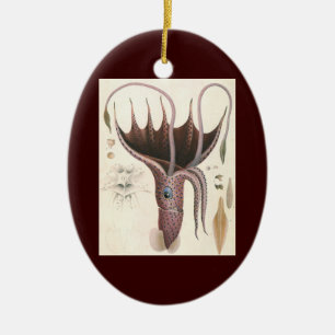 Vintage Marine Life Animals, Umbrella Squid Ceramic Ornament