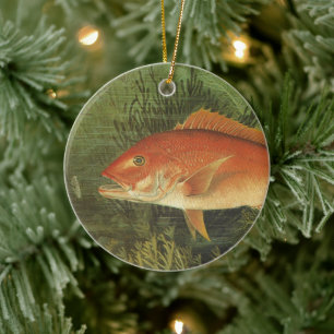Vintage Marine Life, Red Snapper Fish in the Ocean Ceramic Ornament