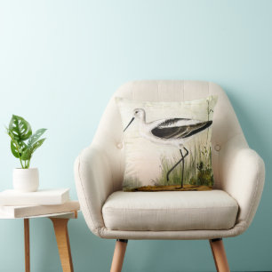 Vintage Marine Life Shorebirds, Avocet Birds Throw Pillow