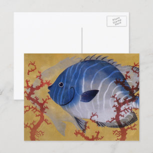 Vintage Marine Ocean Life Tropical Blue Fish Coral Postcard