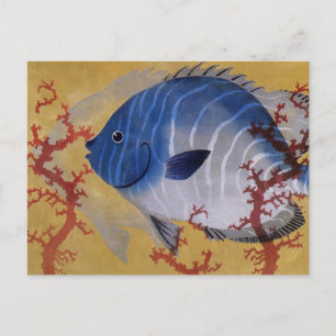 Vintage Marine Ocean Life Tropical Blue Fish Coral Postcard