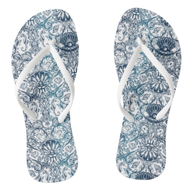 Vintage Marine Pattern Flip Flops (Footbed)