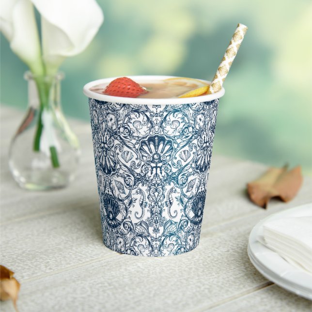 Vintage Marine Pattern Paper Cups (Insitu)