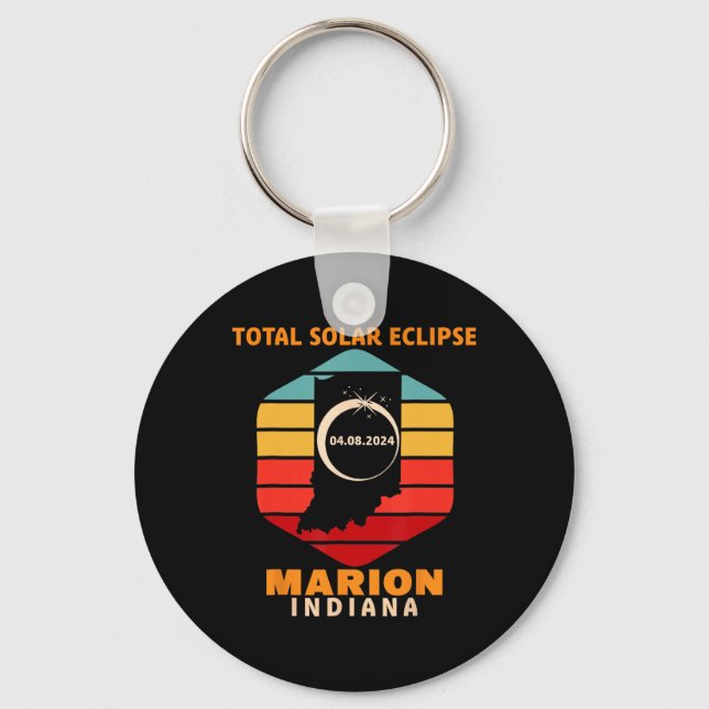 Vintage Marion Indiana Total Solar Eclipse 2024  Keychain (Front)