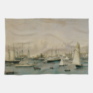Vintage Maritime, Yacht Squadron at Newport Harbou Kitchen Towel