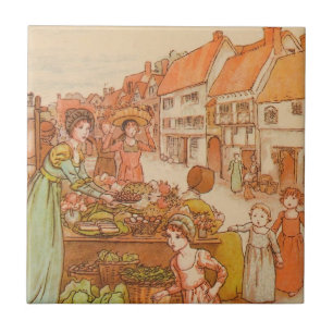 Vintage Market Day Grocery Produce Food Stall Tile