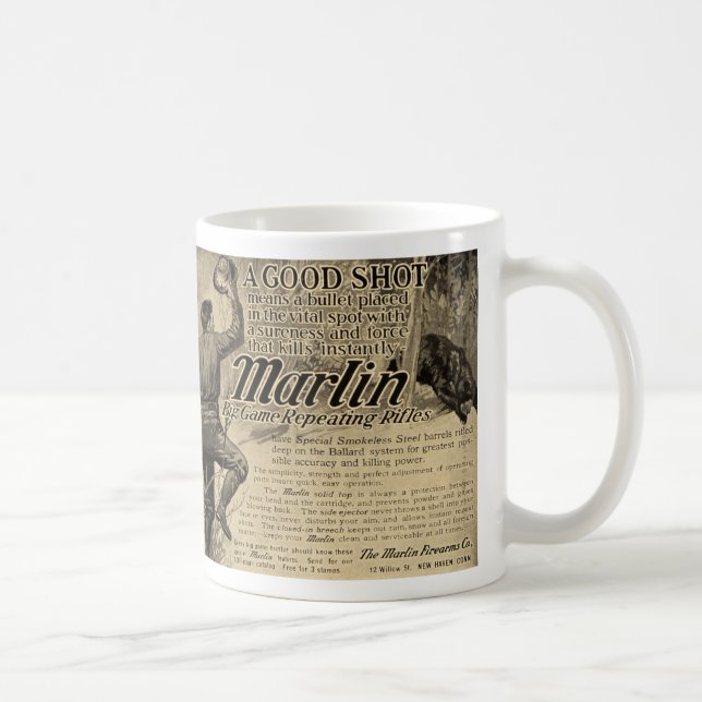 Vintage Marlin Firearms Good Shot Ad Coffee Mug (Right)