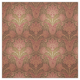 Vintage Maroon  and Brown Floral Pattern Fabric