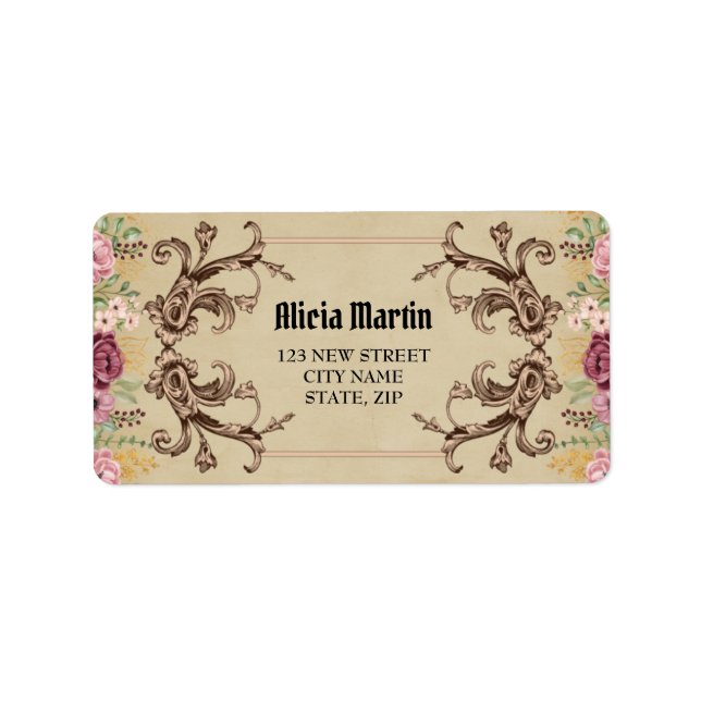 Vintage Maroon Gold Flora Parchment Address Label (Front)