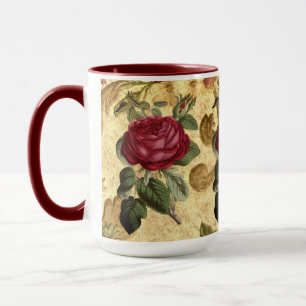 Vintage Maroon Roses on  Gold Tapestry Coffee Mug