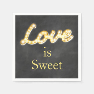 Vintage Marquee Lights Love is Sweet - chalkboard Napkin