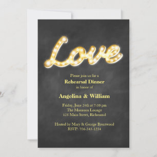 Vintage Marquee Lights Rehearsal Dinner Invite