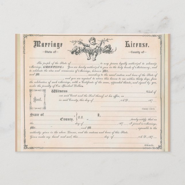 Vintage Marriage License Postcard (Front)