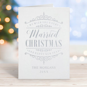 Vintage Married Christmas Photo Silver Foil Card