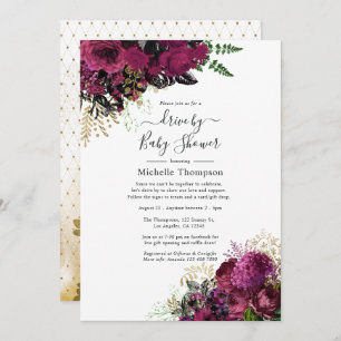 Vintage Marsala and Gold Drive By Shower Invitation