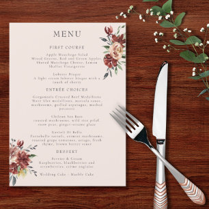 Vintage Marsala Blush Pewter Floral Menu