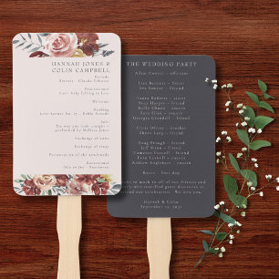 Vintage Marsala Blush Pewter Floral Program Hand Fan