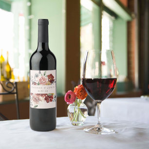 Vintage Marsala Blush Pewter Floral Wine Label